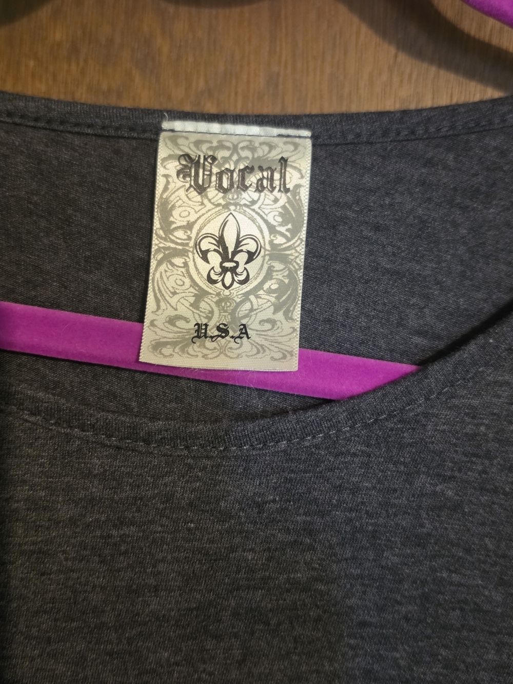 Stretch Knit Puff Glitter Sleeve Top - Dark Gray - Picture 4 of 5
